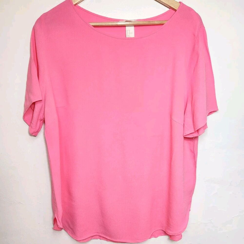 H&M  Women's Pink Scoop Neck Short Sleeve Blouse Size 14